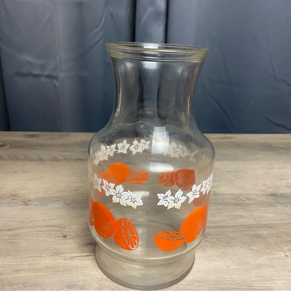 Vintage Anchor Hocking Orange Juice Jar Container - Oranges & White Blossoms 2qt